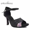 Chaussures de danse Evkoodance Customsize latin noir avec paillette talon hauteur 8,3 cm Femmes Taille US4-12 Professional Evkoo-618