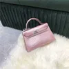 Designer Handbag Crocodile Leather 7A Quality äkta handswen -väskor Sys rosa färg Real Withqq4N23