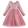 Flickaklänningar Girls 'Formal Dress Spring Children's Clothing Långärmad fluffig kjol Little Hosting Runway Show Princess
