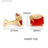 カフリンク男性のためのカフリンクXK22S047豪華な赤いクリスタルラインストーンスクエアゴールドフォーマルビジネスシャツボタンカフリンクウェディングギフトY240411