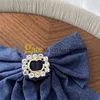 Denim Bow Barrettes Luxury Rhinestone Letter Hair Clips Retro Blue Hair Barrette for Women Girl Designer Hairpin With Box