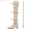 Boots Fashion Knee High Boots Women Winter Boots Chunky Low Heel Long Boots Square Toe Buckle Autumn Female Thigh Boots Black White