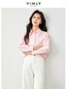 Blouses pour femmes Shirt de coton vimly rose 2024 Spring England Style Casual Loose Side Split Long Sleeve Top Clothing M5251