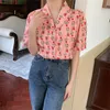 Vintage skjortor kvinnor söta eleganta blommiga tryckblusar sommar retro streetwear harajuku koreansk lös casure cardigan toppar nya