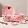 Original handgeklemmte Musterplatte Ins Style Korean Reisschüsselplatte Pink Love Serie Keramikgeschirr hohe Schönheit für den Heimgebrauch