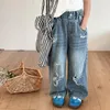 Calça calças garotas garotas de estilo retrô tornam jeans antigas de moda 2024 primavera verão sólido ativo casual fofo fofo simples legal