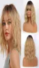 Synthetic Wigs Medium Length Ombre Golden Blonde Water Wave With Air Bangs Lolita Cosplay For WhiteBlack Women9400116