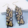 Dangle Ohrringe 1Pair Glitter Acryl 2024 Jahre Weihnachtshut Drop für Frauen Girls Geschenke Mode Schmuck