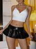 Sexig kjol faux latex ruffle mini kjol kvinnor droppe midja y a-line kjol damer pu läder veckad kjol strand sommar klubbkläder ny anpassad l410