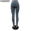 Women's Jeans FAGADOER Retro Blue Casual Denim Product Pants Womens High Waist Button Tight Jeans Fashion Fe Pocket Elastic Robot C240411
