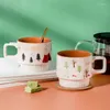 マグカップ塗装セラミックマグストライプは積み重ねられますニッチな朝食ハイエンドセンスガールズインスミルクコーヒーホリデーギフト