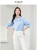 Blouses pour femmes Blouse de chemise de chemise en coton à revers bleu clair 2024 Butte de manche de trois quarts