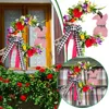 Decorative Flowers 36cm Easter Artificial Flower Wreath Front Door Garland Decoration With Wooden Sign For 2024 Spring Party Decor