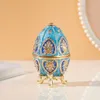 Blauwe vintage Faberge -stijl Egg snuisterijbox - Unieke handgeschilderde geëmailleerde sieradendoos, verzamelbaar, uniek cadeau voor huisdecoratie