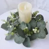 Coroa de velas de eucalipto artificial eucalipto anel de vela anel de grinalda artificial para a decoração da festa da mesa de casamento da fazenda