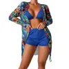 Costume da bagno femminile da bagno da 3 tiri con costume da bagno con maniche lunghe copertine boho boy shorts set per il top con filo femminile