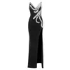 Robes décontractées VC Soirée de luxe pour les femmes sexy v cou de couche à fente haute conception de cristal noir