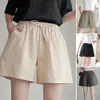 Женские шорты с твердым цветом широкий лак-узлы летние шорты дышащие эластичные карманы женская шорт-шорты для ежедневной одежды для ежедневных
