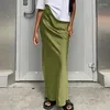 スカートファッションサテンブラックロングスカート女性用Y2Kハイウエストヒップパッケージ