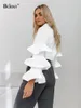 Blouses de femmes Bclout Fashion Ruffled White Shirts Women 2024 Elegant Khaki Office Lady Loose Automne Patchwork Partwork Top