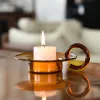 2pcs/set European Buntglas Rundkerzenhalter mit Griffe Candlelight Esstisch Candlestick Haushalt