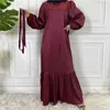 Ethnic Clothing Luxury Satin Solid Women Long Dress Muslim Ramadan Islamic Abaya Arab Turkey Malaysia Middle East Dubai Caftan Maxi Robe