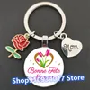 Nouveau I Love Mom Round Glass Key Chain Beautiful Enamel Red Rose Mom Pendant Key Chain pour la chaîne de clés cadeaux de la fête des mères.