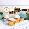 4pcs / set Happy New Year Cake Flags Clock 2024 Christmas Cake Topper Noël