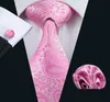 Snabbt band Paisely Pink Mens Set Hankerchief Cufflinks Jacquard Woven Business Formal Work Neck Tie Set Wedding N03794389990