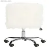 Arts and Crafts Swivel Office Chair White Faux Sheepskin Chrome Le Metal Fabric Upholstered Chic Modern Furniture Home Decor Study Den Library L49