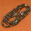 Choker G-G 12mm Green Brown Frosted Agate Abalone Shell Statement Necklace 18" Multi Strand