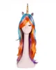 Rainbow Unicorn peruca colorida longa Custume Custume Cosplay Fake Hair Birthday Bachelorette Party Decoration Máscara Favoration Favoration GB18480899