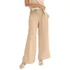 Pantalones para mujeres Vestidos altos altos de primavera y verano Impresión sólida Capricán de pierna ancha Algodón de algodón de talla grande con bolsillos