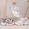 Dress Shoes Summer Platform Fashion Mixed Colors Rainbow Open Toe Women Sandals Light Soft Sports Style 5.5CM Wedges Beach Schoolgirl