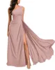 Party Dresses Women's Chiffon One Shoulder A-line High Slit Evening Gowns Solid Bridesmaid Dress With Pleated Backless Zipper