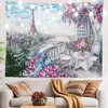 Peinture à l'huile Paris Eiffel Tower Tapestry City European City Landscape Mur suspendu rose Tapisserie Salon Home Decor Dorce