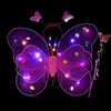 3Pcs/Set Glowing Butterflies Wing Colorful Lighting Head Band Fairy Wand Suit Costume Accessories Children Performance Props