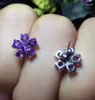 Gestüt Ohrringe Mode silberne Blume mit Edelstein 3mm Natural Amethyst für tägliche Verschleiß 925 Schmuck