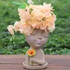Girls Face Head Flower Planter Closed Eyes Figure Sculpture Planters Pot with Drainage Holes Cute Resin Flower Pot Home Supply