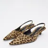 Kvinnor Flat Bottom Slingback Sandaler Summer Leopard Pointed End Woman Mules Zaza 2024 Fashion Animal Print Low-Heel Beach Shoes 240410