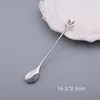 Spoons Cute Spoon 1pc Creative Dessert Teaspoon Cocktail Coffee Leaf Desserts Metal Mini Cake Olives Stainless Steel Stirring