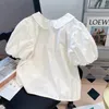 Women's Blouses 2024 Sweet Blouse Women Bandage Turn Down Collar Puff Sleeve White Shirts Blusas Mujer De Moda Summer Fashion Cute Korean