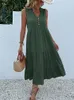 Jim Nora Casual Summer Midi Dress Women Sleeveless Cancini a V sul collo bottoni arruffiti abiti sciolti Beach Soild Drending Fashion 240411