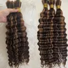 Ombre Deep Wave Bulk P4/27 Human Hair Bulk 3 bundle Two tono marrone e miele Bulk biondo per intrecciare i capelli brasiliani evidenziati