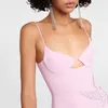 Casual Dresses Pink Halter Long Sexy Elegant Party Banket Premium Sense Rhinestones A-Line Women's Dress 2024 Summer