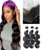 Indian Human Virgin Hair HD 13x4 Spets Front med buntar Body Wave 180 Density Pre Plucked Wefts Stängning Natural Color5231957