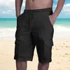 Men's Shorts 2024 White Cotton Linen Men Summer Casual Multi-Pocket Sport Mens Fashion Elastic Waist Breathable Beach