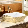 Europeisk plätering av badrum tvättplatser keramiska diamant badrum sjunker retro konst tvättbassäng modern hem balkong tvätt handfat