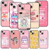 Kawaii Box de lait de fraise japonais Case de téléphone noir pour Apple iPhone 15 14 12 13 Mini 11 Pro Max XR 7 plus 8 + SE 2020 X XS SOF