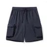 Men's Shorts Summer Solid Color Fashion Elastic Waist Man High Street Casual Loose Pockets Drawstring All-match Straight Pants